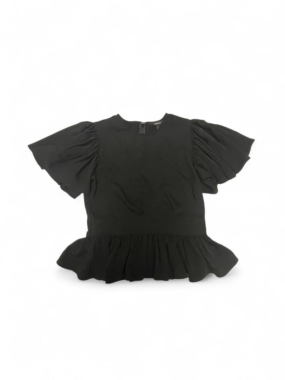 Express Black Flutter Sleeve Peplum Top | Coquette Office Siren Babydoll Blouse